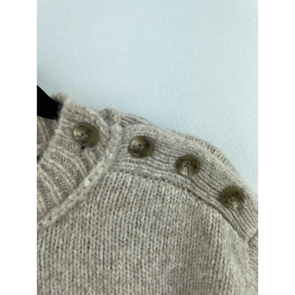 J Crew XXS Button-shoulder heathered crewneck sweater Wool Blend Brown B5-06 - Picture 3 of 8